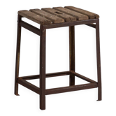 Vintage industrial stool made of pine wood and iron – Central Europe, around 1950