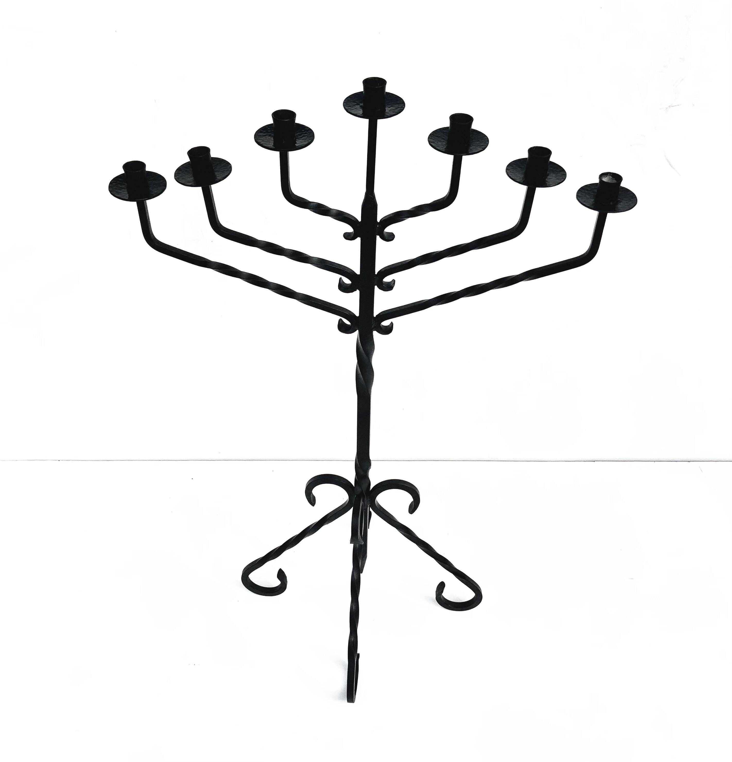 Large Vintage Mid 20th century wrought iron floor candle stick