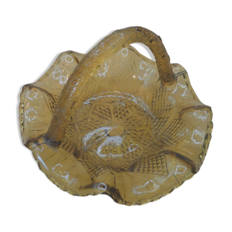Panier de verre jaune fonçé cristallerie de Portrieux 1940/1960