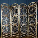 4-leaf screen in rattan and bamboo from the 70s - 20th