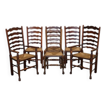 Chaises de Salle à Manger Antique Rush Seat, Angleterre, 1910s, Set de 6