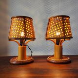 Pair of vintage rattan lamps