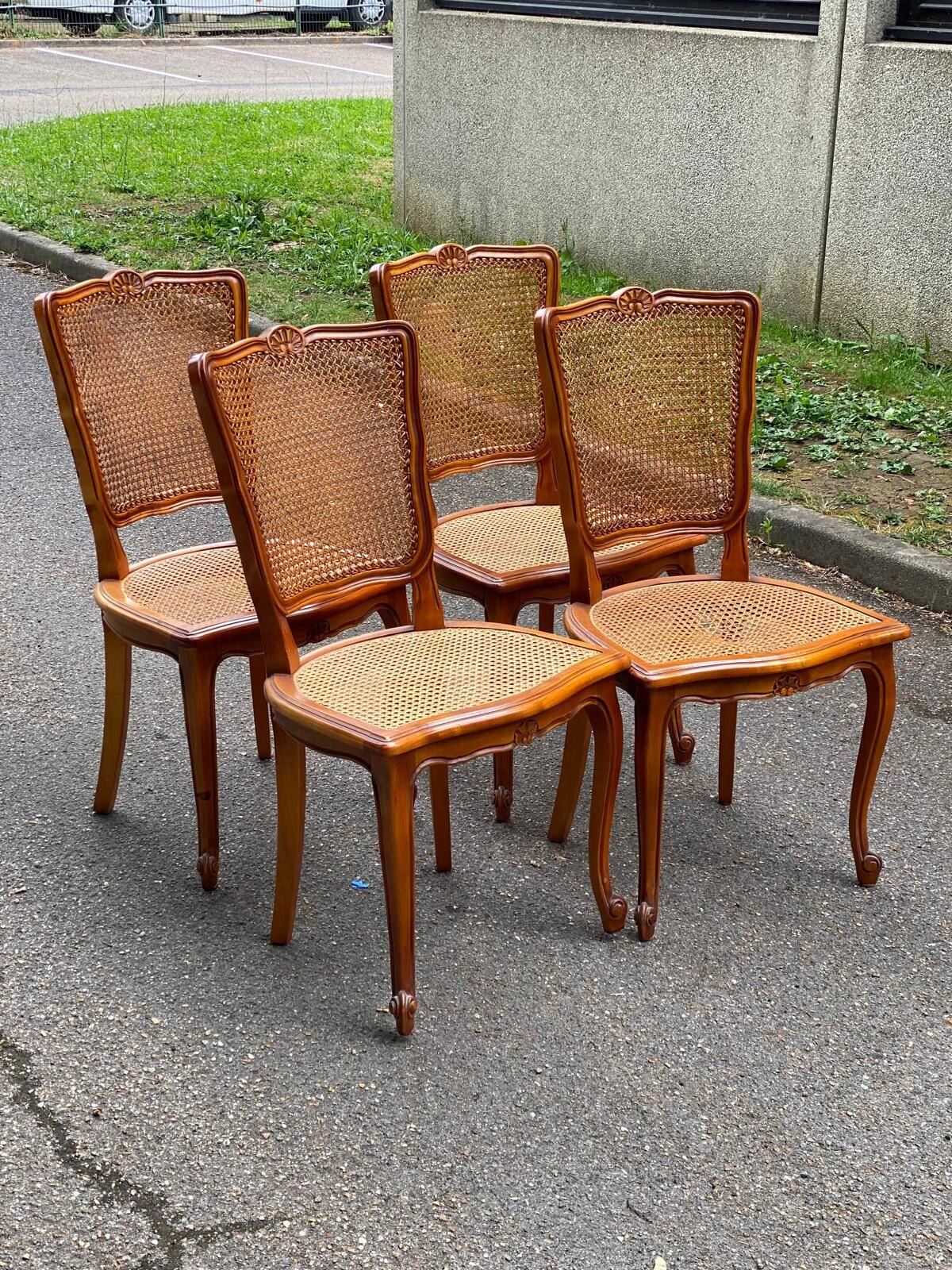 4 Louis XV chairs in solid wood and cane