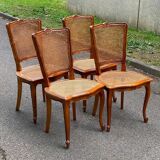 4 Louis XV chairs in solid wood and cane