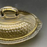 Butter dish or "little casserole" in black colored glass honeycomb pattern