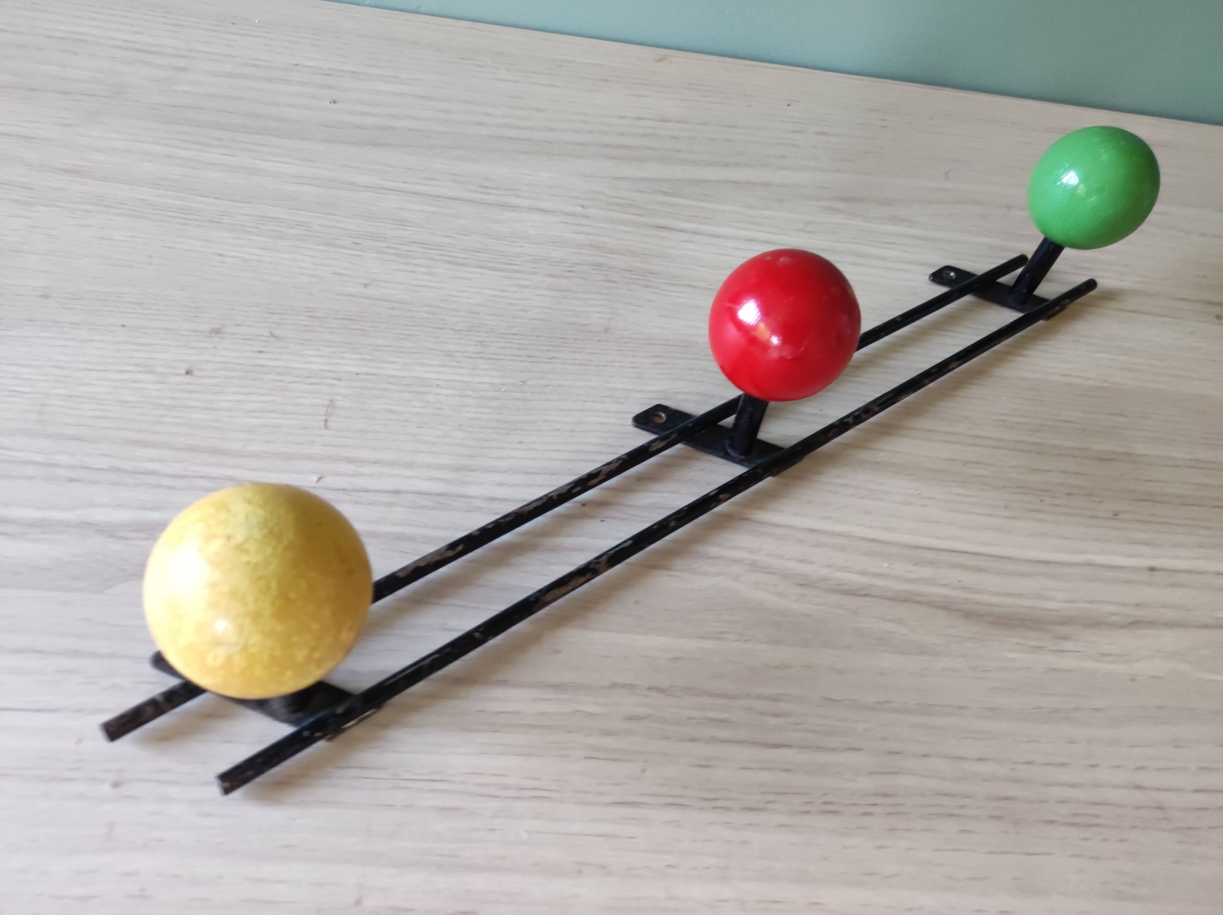 Coat rack steel pateres balls wood