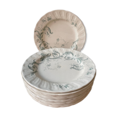 Set of 12 flat plates Terre De Fer XIXth in opaque porcelain of Gien, model Rinceaux