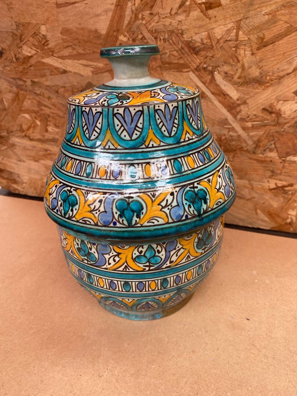 Old Jobbana Butter Jar Morocco Polychrome Earthenware 19th Century Vintage #B083