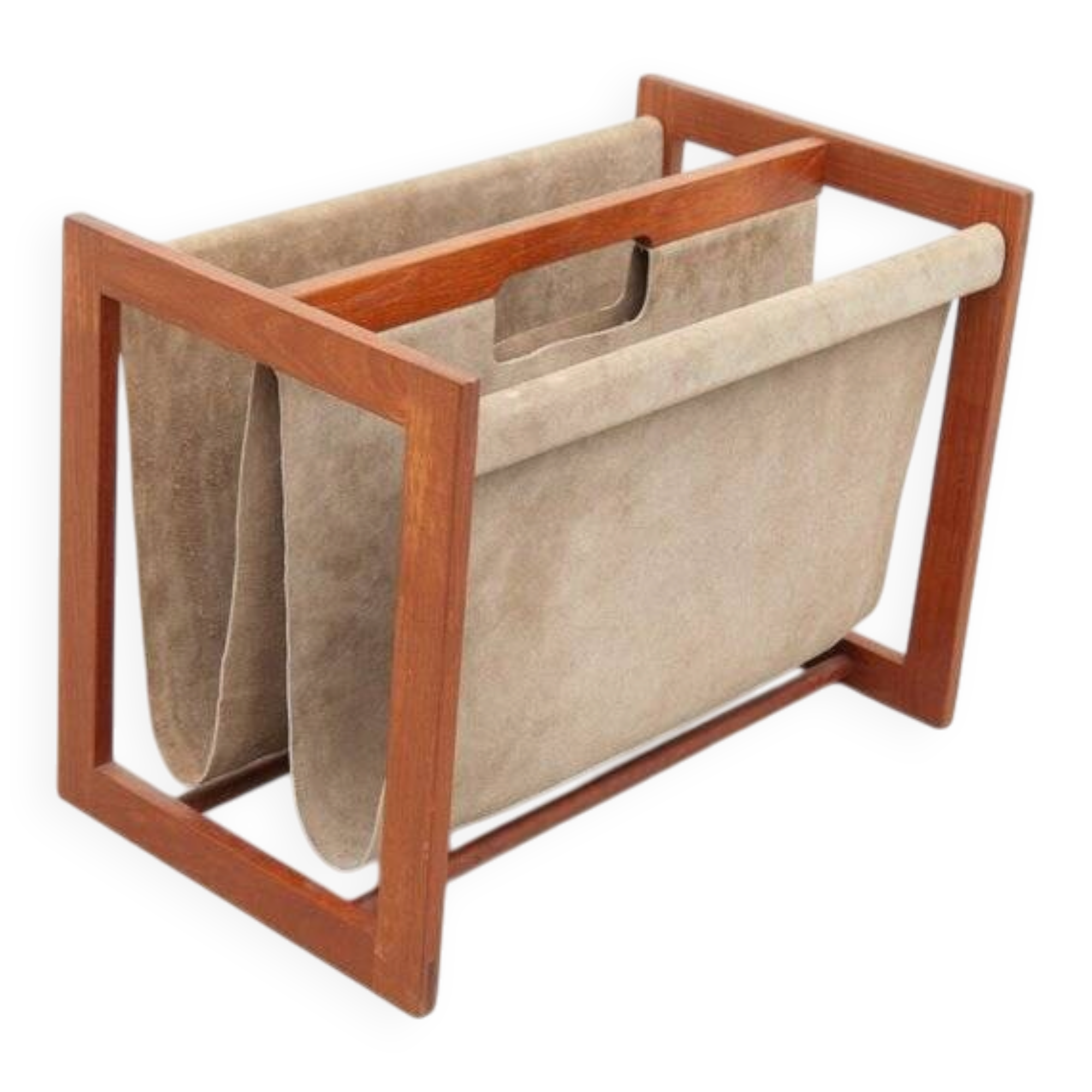Teak & leather magazine rack by Aksel Kjersgaard, 1960s
