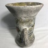 Vase ancien céramique émaillée grise 2 anses vintage