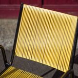 Scoubidou armchair, black metal armchair and yellow plastic wires, vintage chair