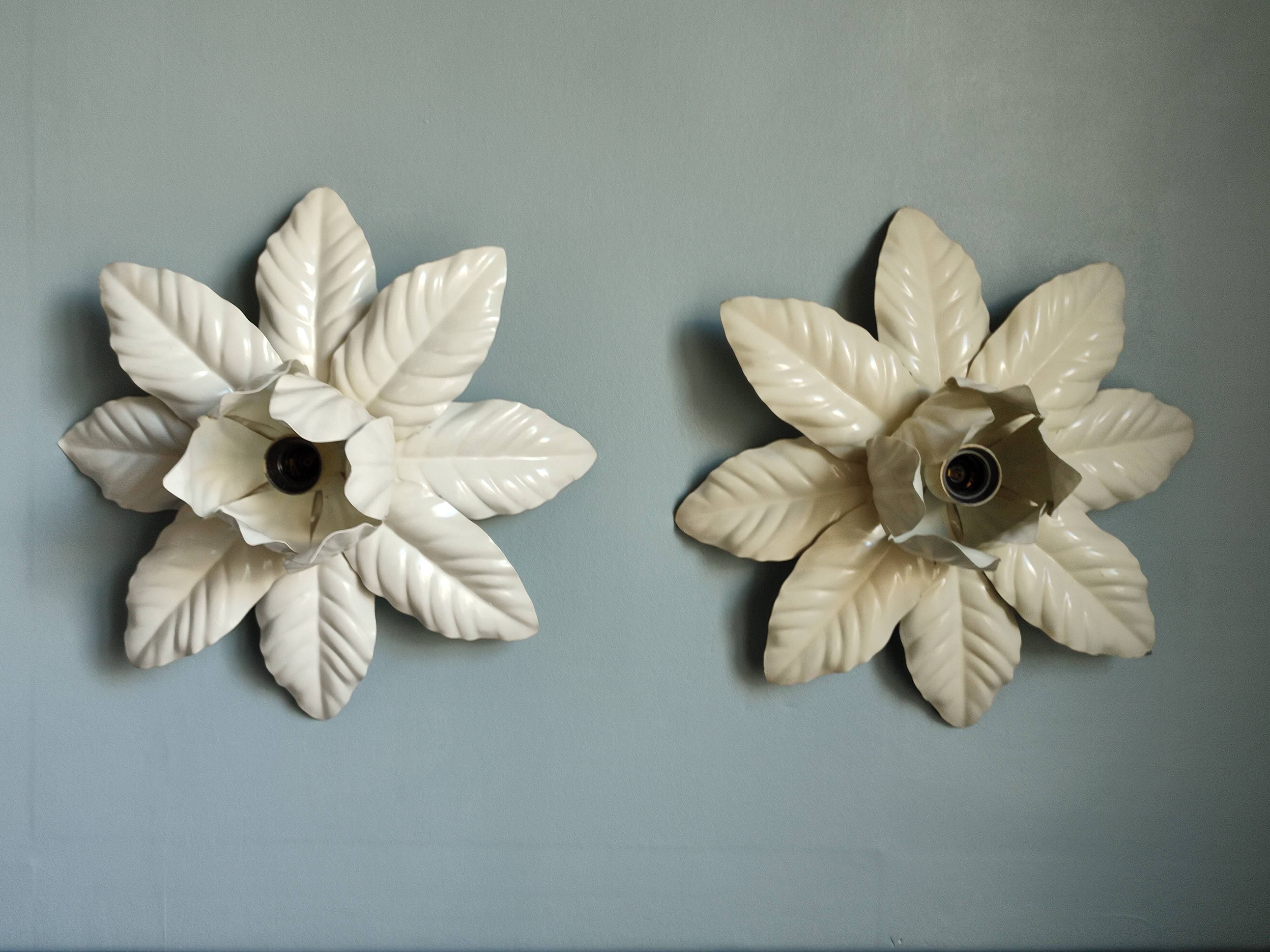 Pair of vintage white metal wall lamps/ceiling lamps