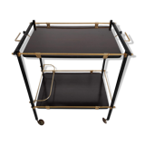 Side table with wheels in gilded metal and laminated veneer from the 70s