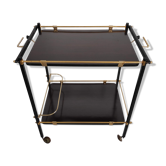 Side table with wheels in gilded metal and laminated veneer from the 70s