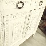 Carved walnut sideboard, white patina