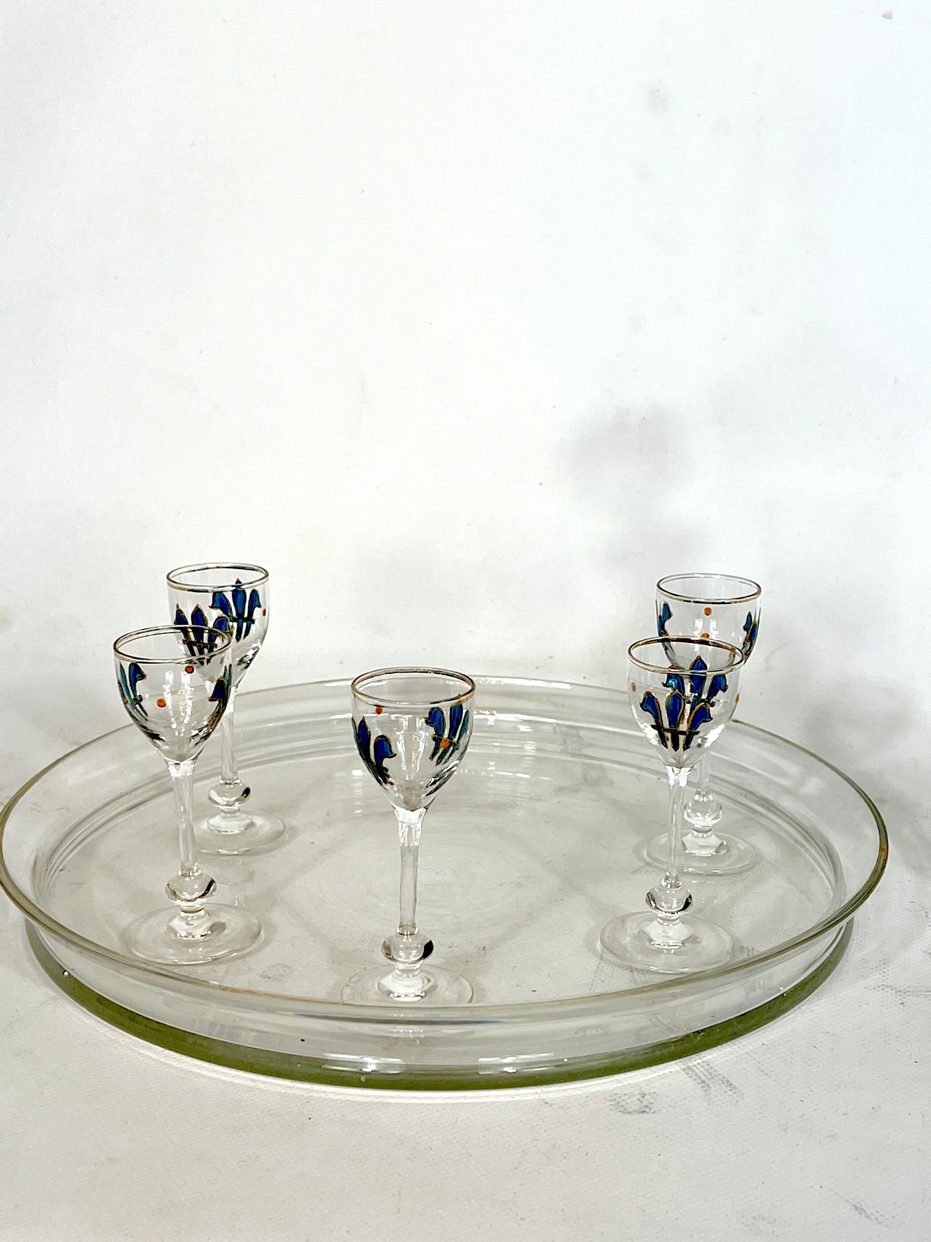 Italian Art Nouveau glass liquor set from 1920s