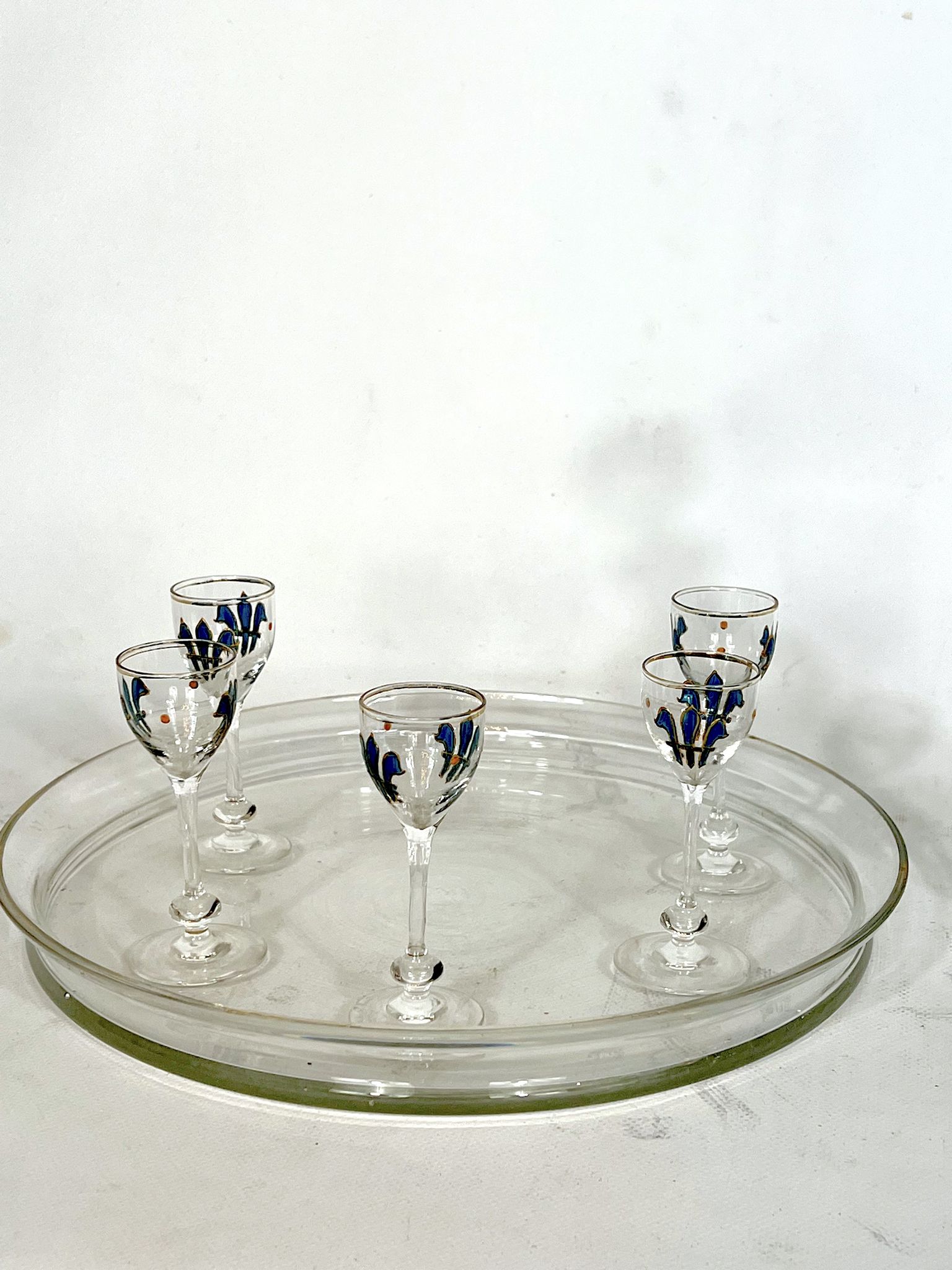 Italian Art Nouveau glass liquor set from 1920s