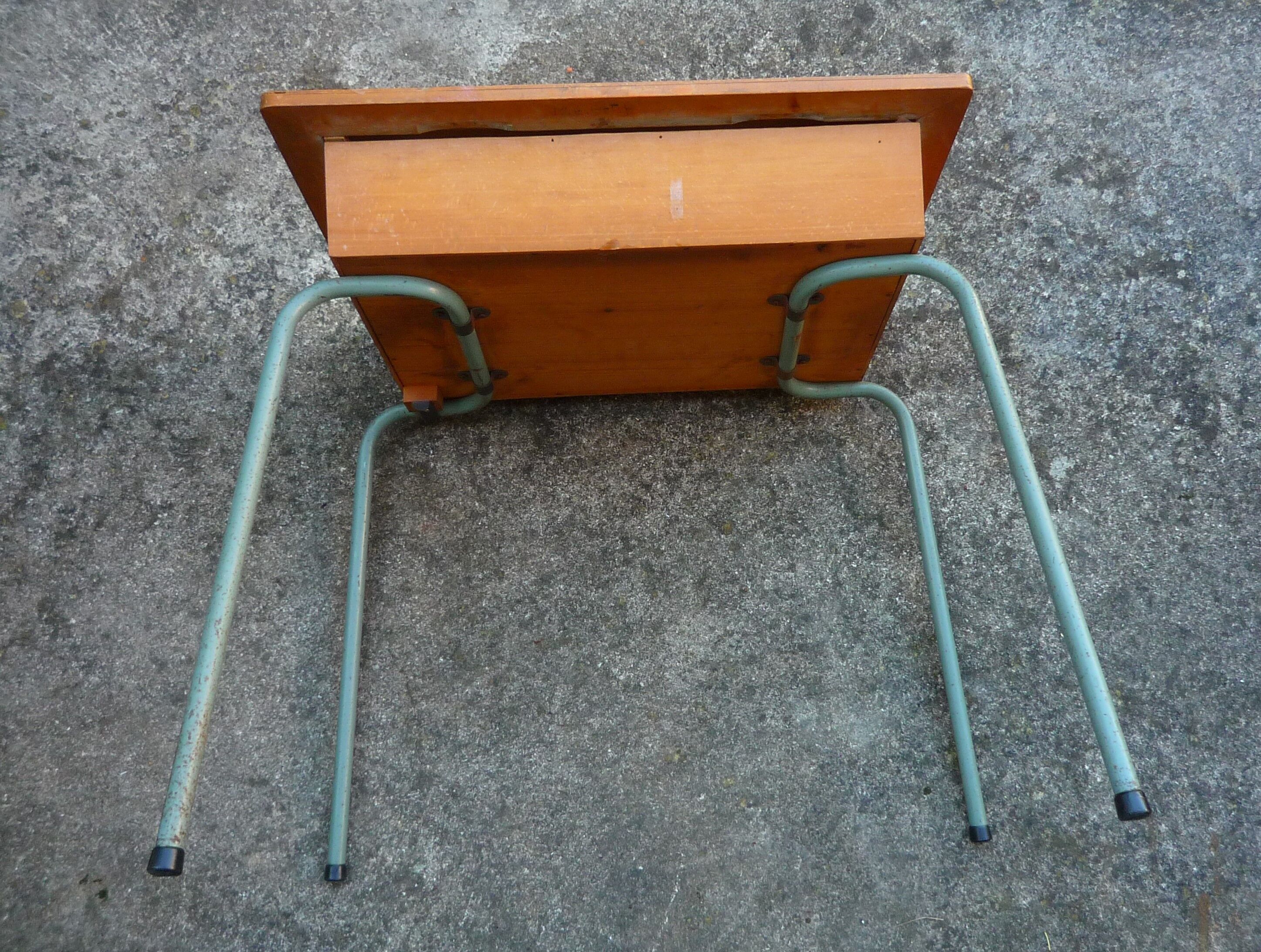 Folding school desk, wood and metal, vintage 50s