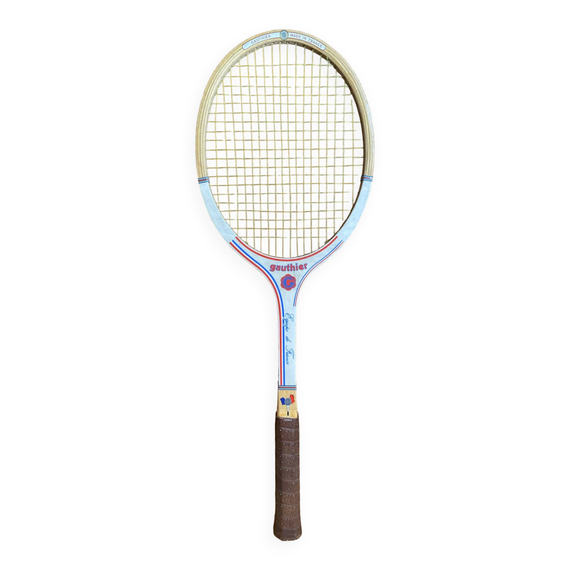 Vintage wooden tennis racket gauthier france team