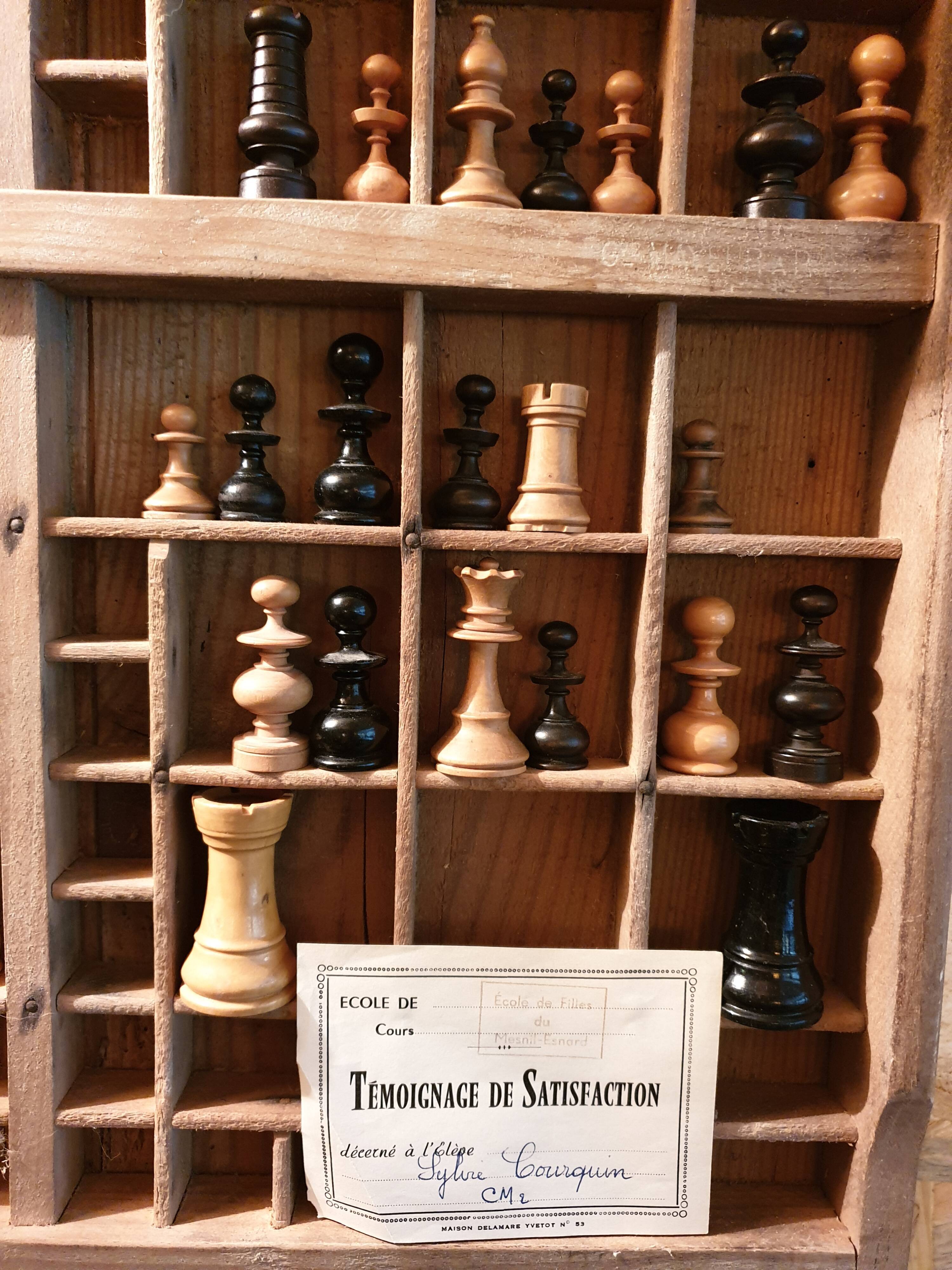 Printing locker and wooden chess pieces