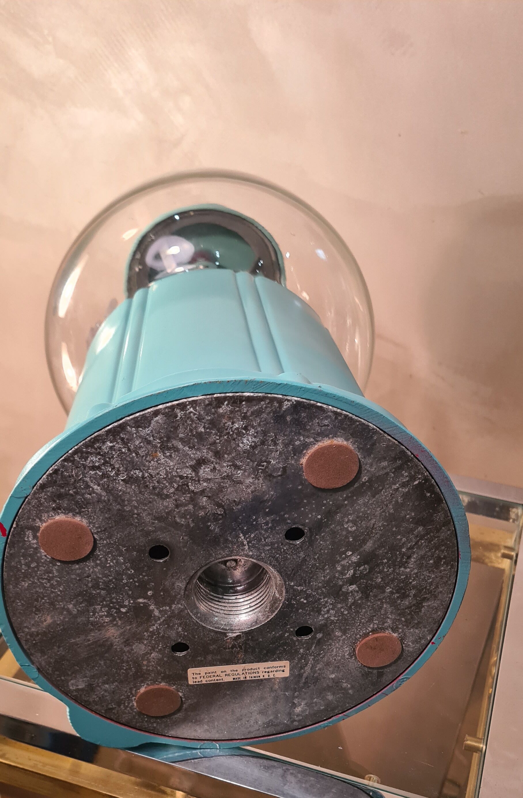 Candy, chewing gum, peanut glass and metal dispenser color 2 shades of turquoise 28x20
