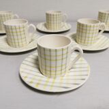 Service of 6 coffee cups and cassocks. faience of salins france . vintage ceramic 50s 60s