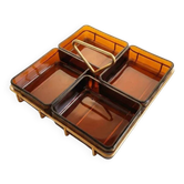 A serving tray for aperitifs in gold metal wire and amber glass - Vereco