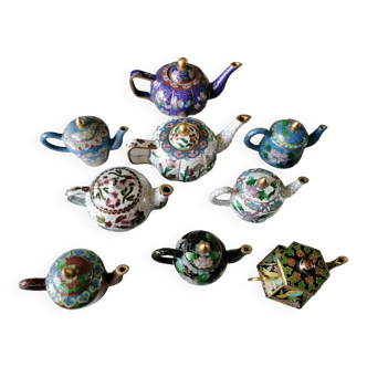 Théière miniature cloisonné email et bronze