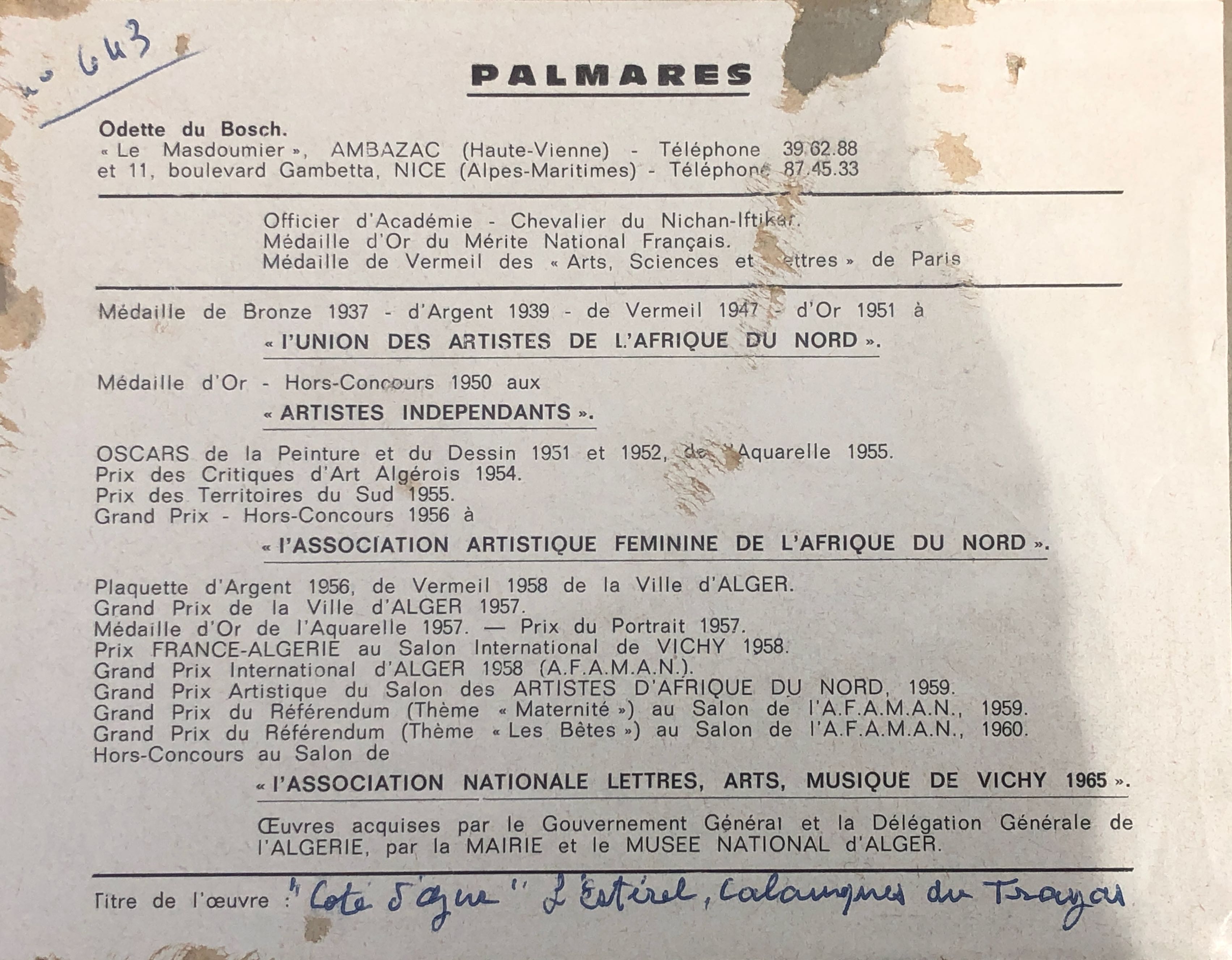 Côte d'Azur by Odette de Bosch , 2 paintings.