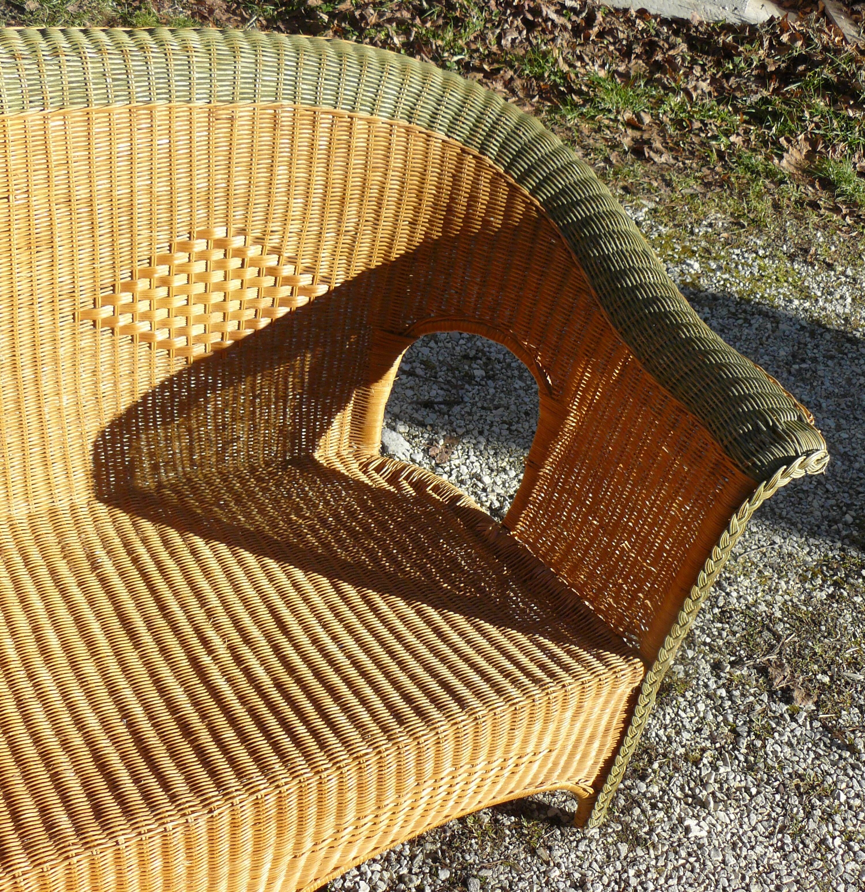 Sofa bench rattan and wicker vintage 1970