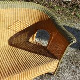Sofa bench rattan and wicker vintage 1970