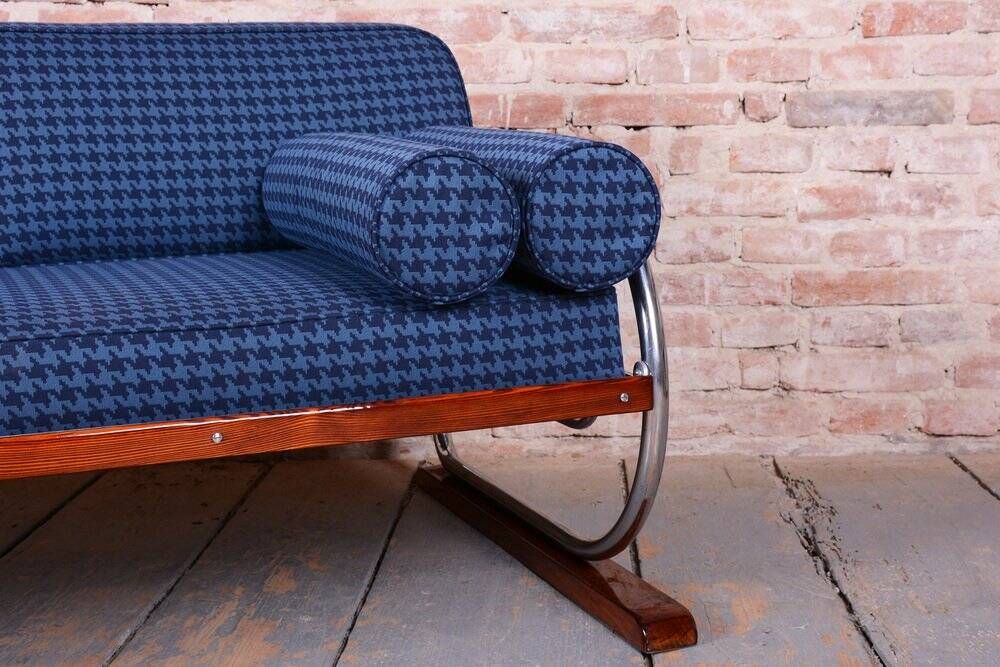 Czech Bauhaus Chrome and Beech Sofa attributed to Robert Slezak, 1930s