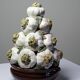 Vintage trompe-l'œil garlic pyramid in glazed ceramic from Manises, Spain.