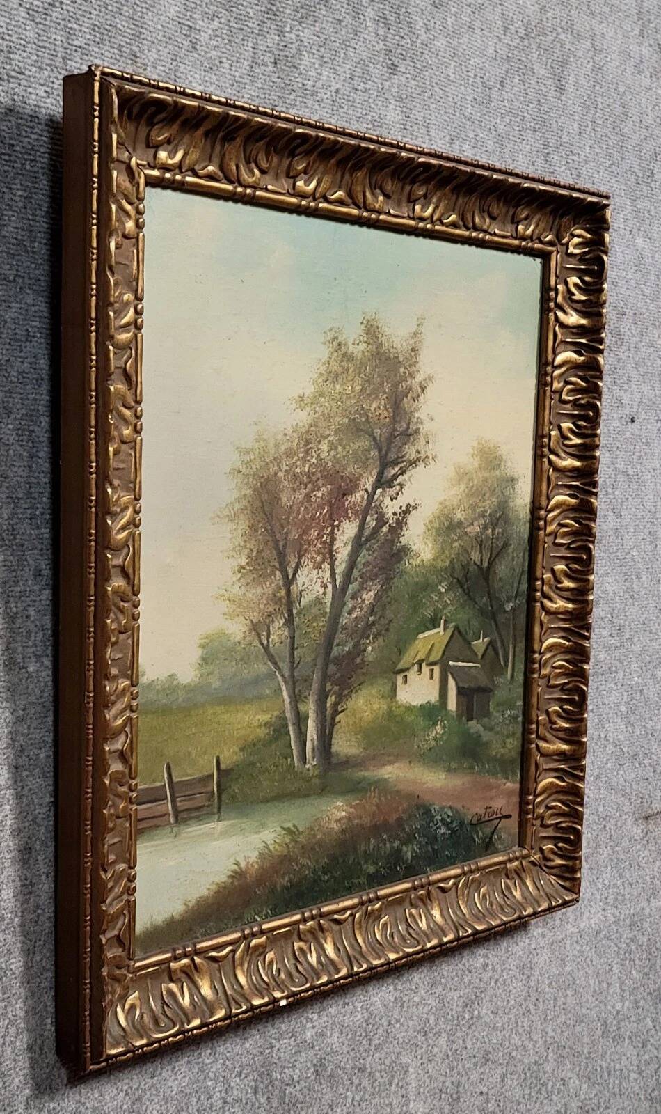 Henri catrou xixeme : huile sur toile paysage lacustre époque napoléon iii