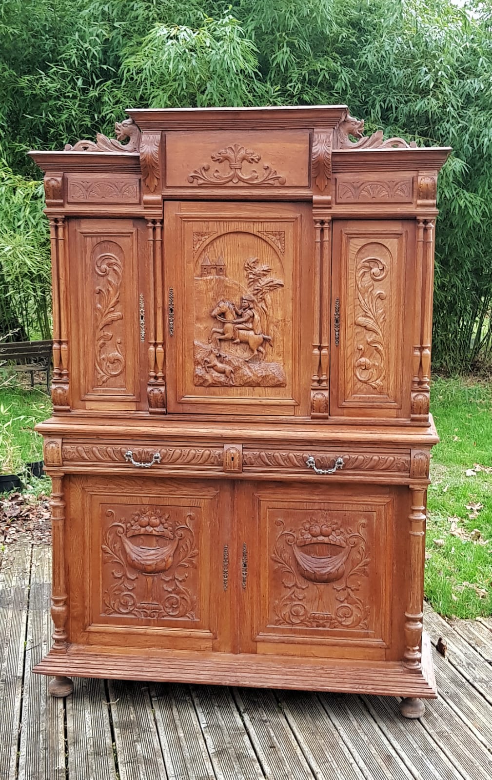 Carved sideboard Henry II, bahut two bodies