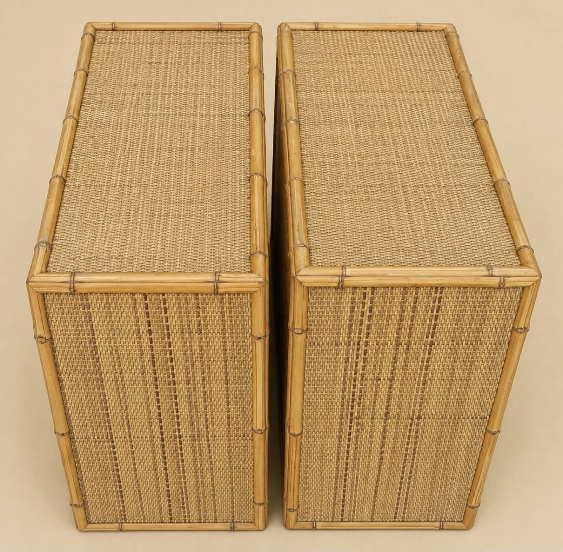 Pair of side tables / Bamboo and cane bar furniture (1970s)