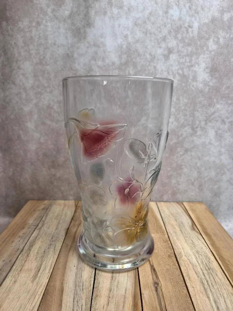Vintage pressed glass vase – colourful floral decoration – France