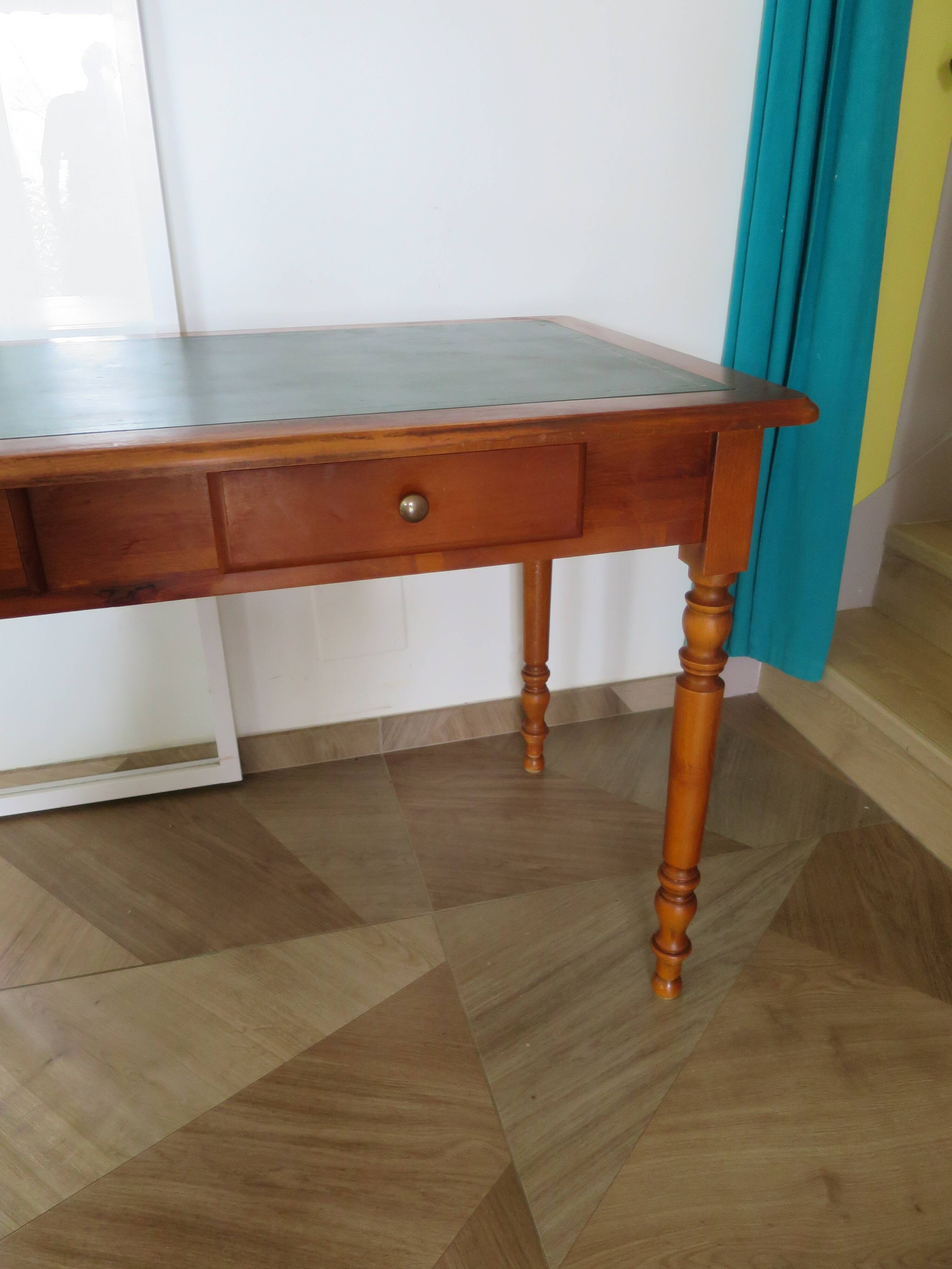 Minister's desk style L. Philippe – 2 drawers – cherry wood – faux leather desk mat