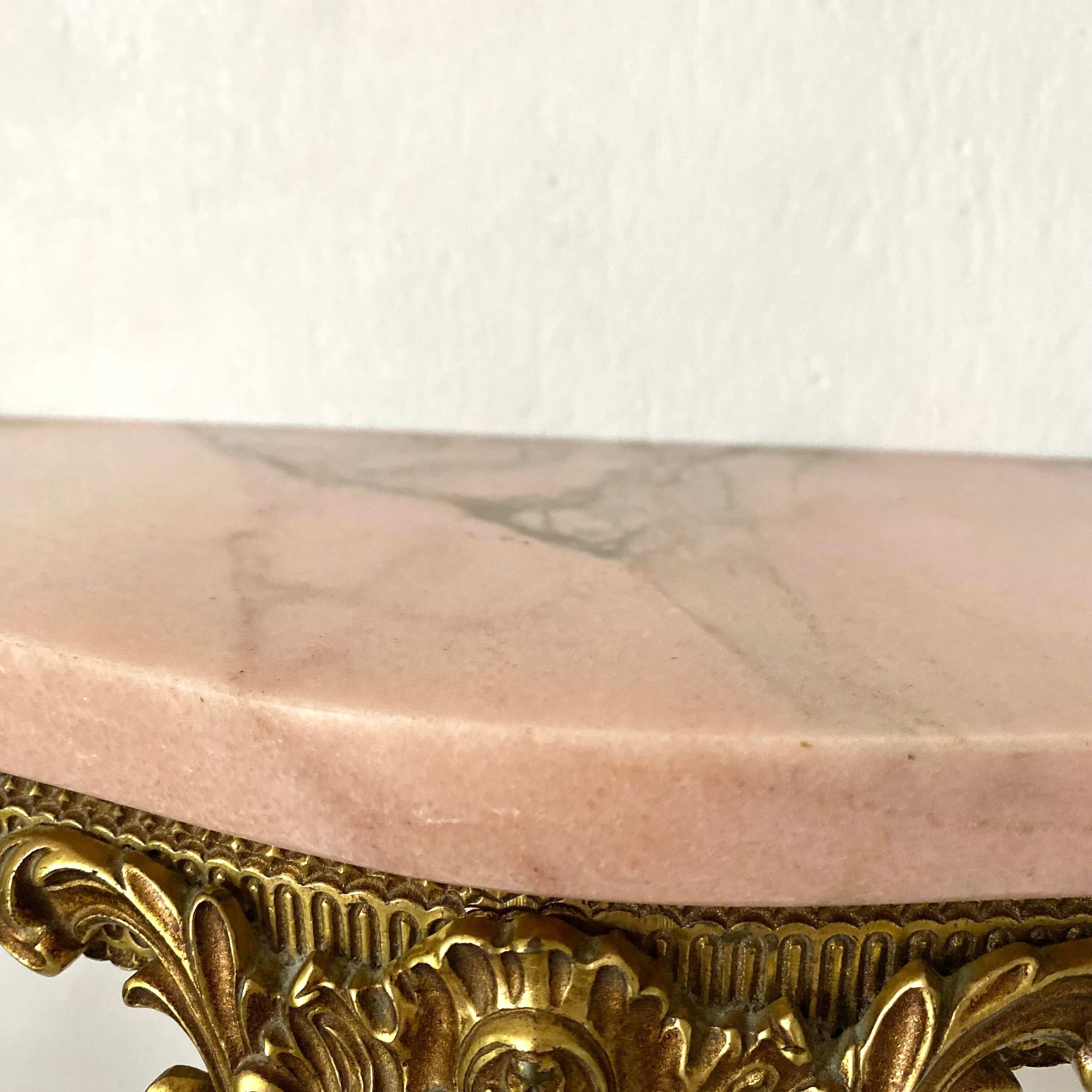Baroque style wall console in pink marble and gilded metal