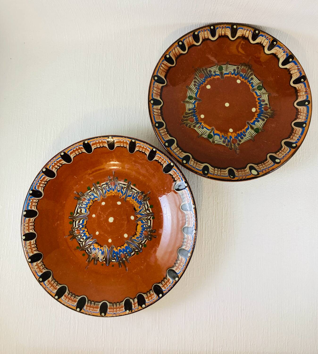 4 bowls + 2 saucers glazed terracotta Bulgarian Monastery of Troyan