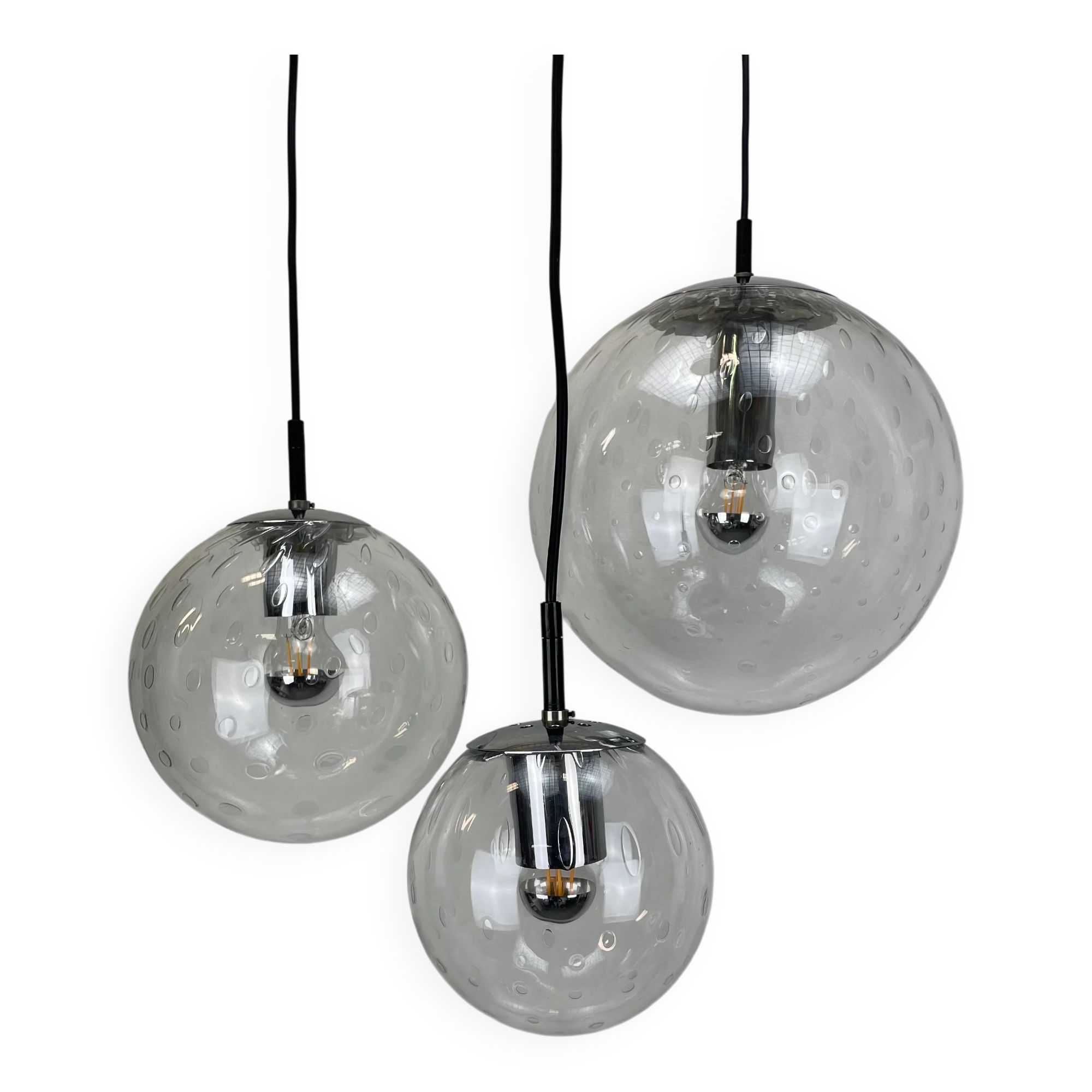 Set of 3 bubble glass pendant lamps by RAAK Amsterdam 1960