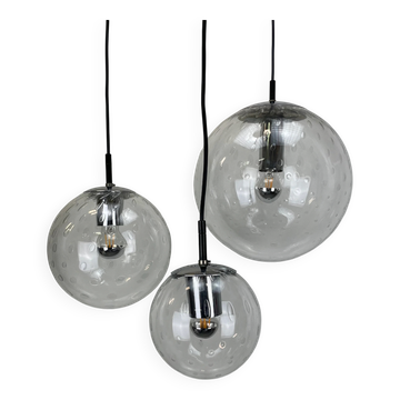 Ensemble de 3 lampes pendantes en verre à bulles par RAAK Amsterdam 1960