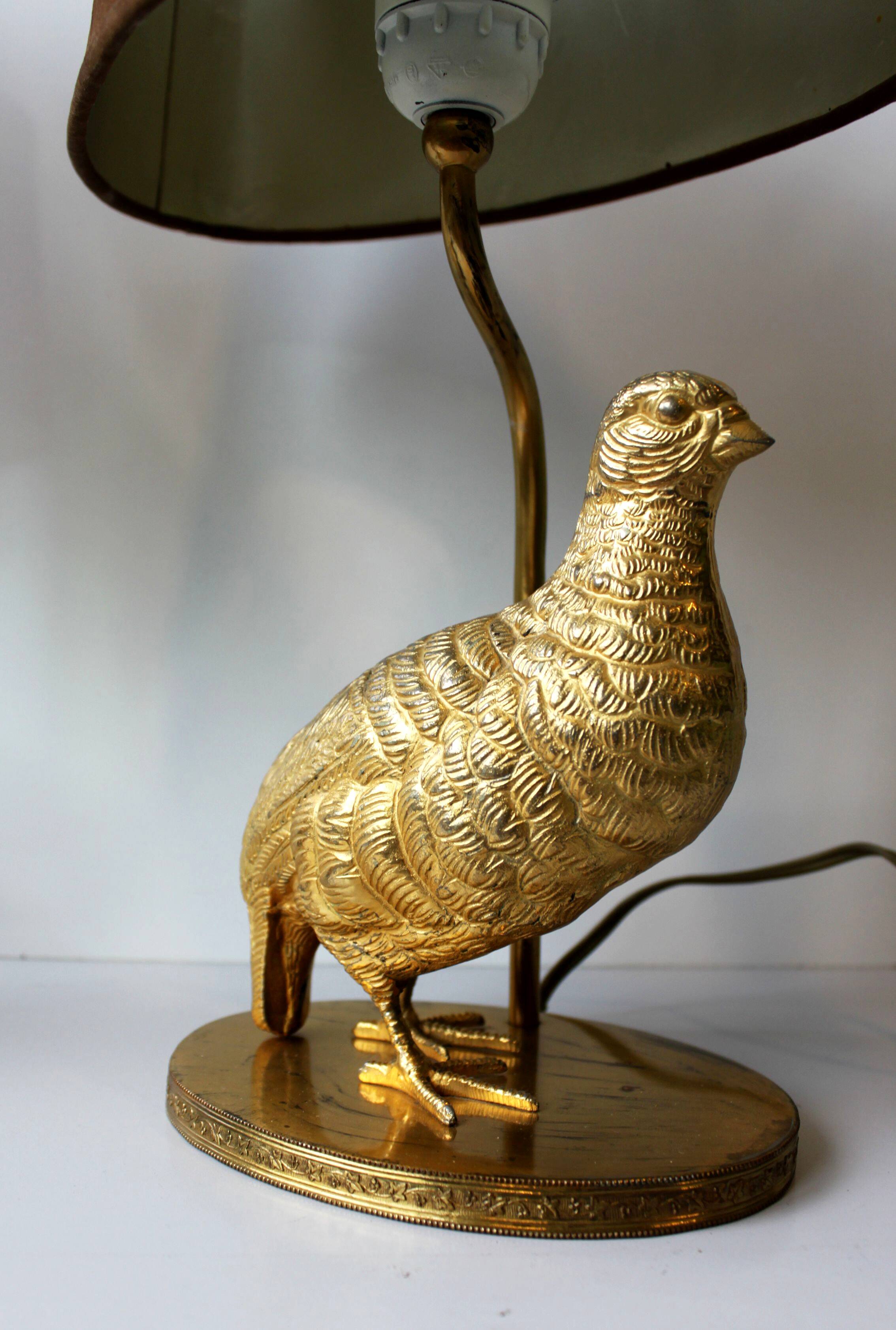 Paire de lampes perdrix en métal doré, 60’s