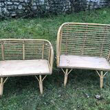 Bamboo rattan benches for kids vintage 60s