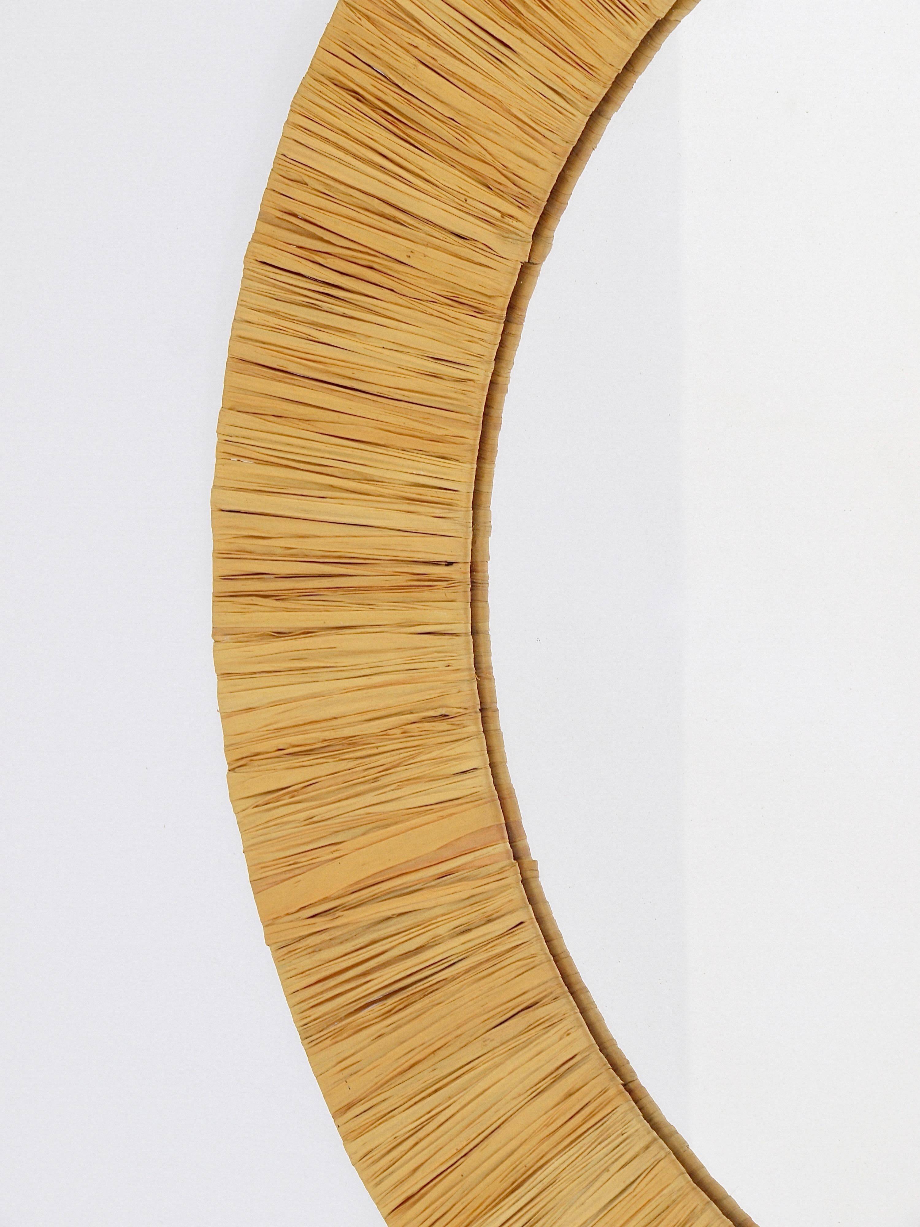 Mid-century Round Wall Mirror Italian Riviera in Raffia with a Bast Frame, 1950s