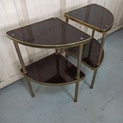 Pairs of corner shelves notches gilded formica brown 60s