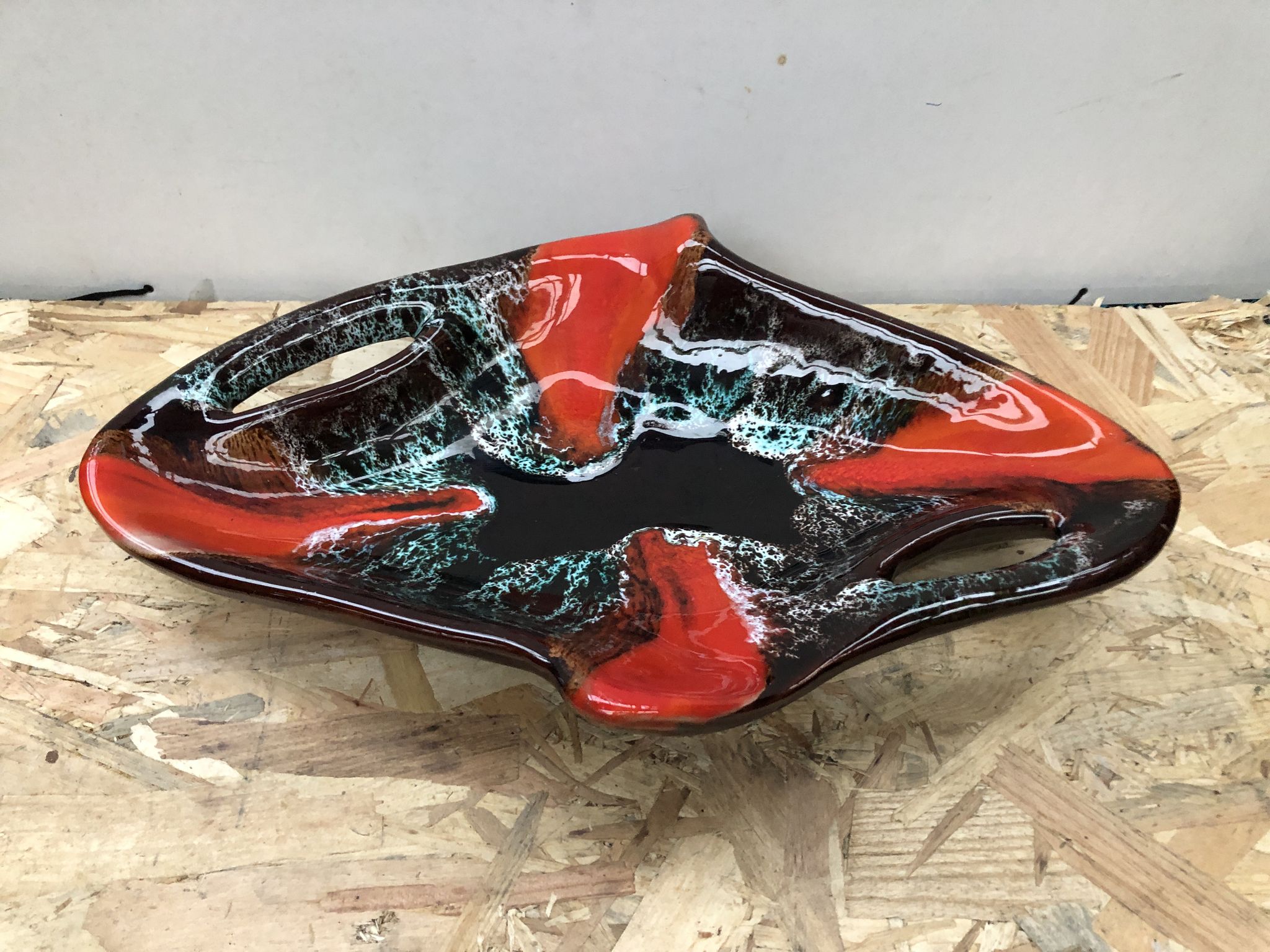 Old dish ceramic brown red black vintage