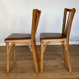 Four chairs Baumann 1960 with bars seated skaï brown label