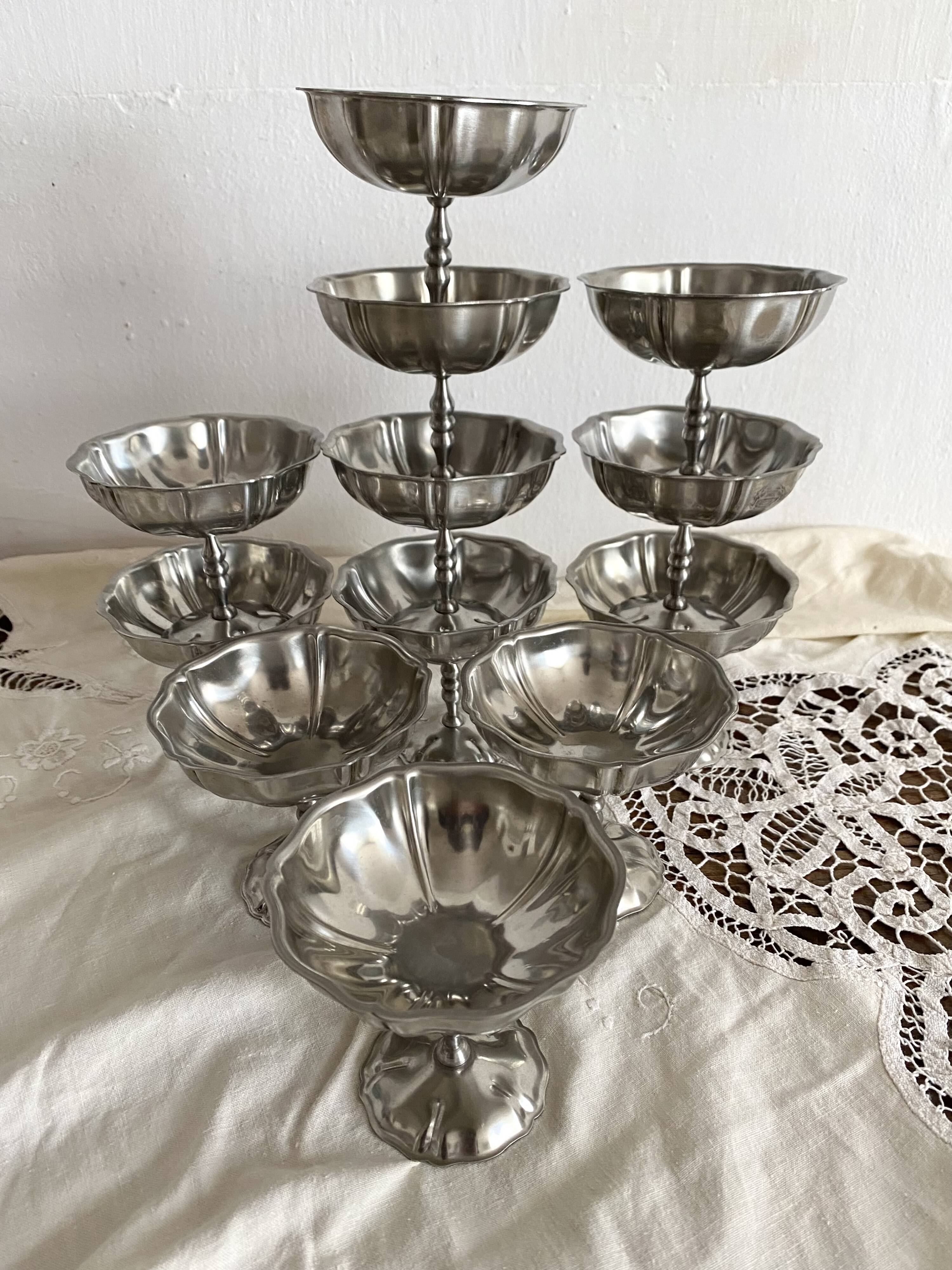 Jean Couzon matte stainless steel footed cups in box