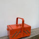 Orange wooden sewing box 1960 1970